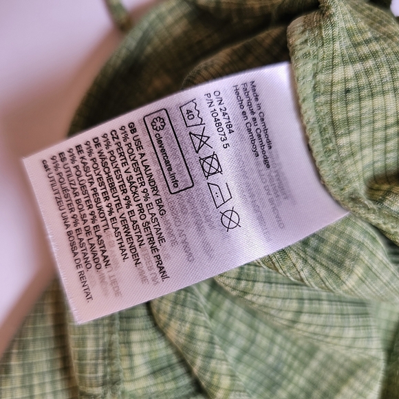 👍H&M Divided green ribbed stretch knit crop top sz XS US. Diagonal tie detail. - Picture 5 of 5